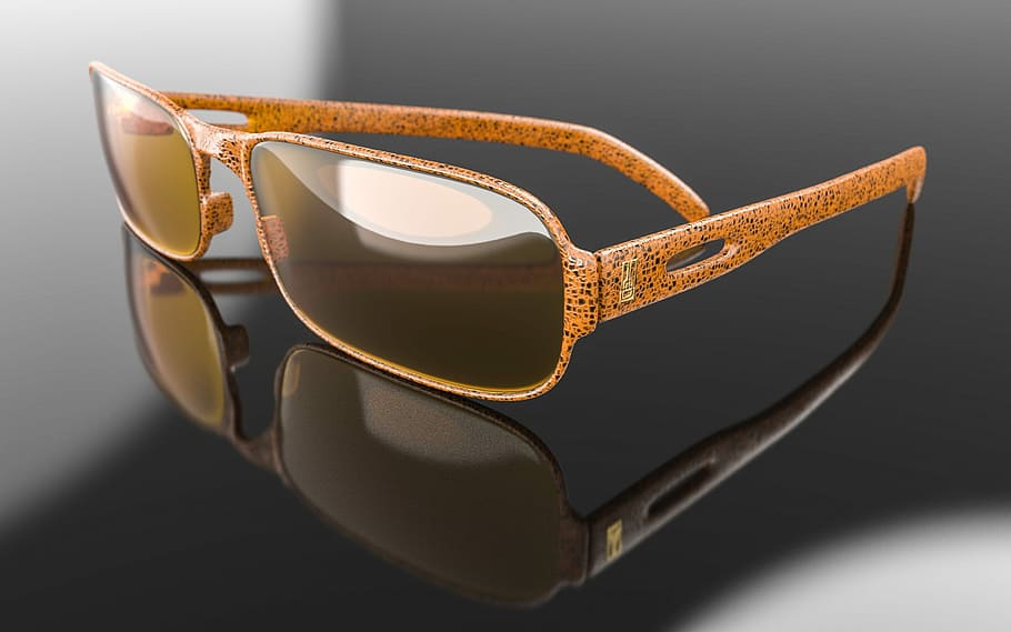 brown framed sunglasses on black surface, eyewear, modern, accessory