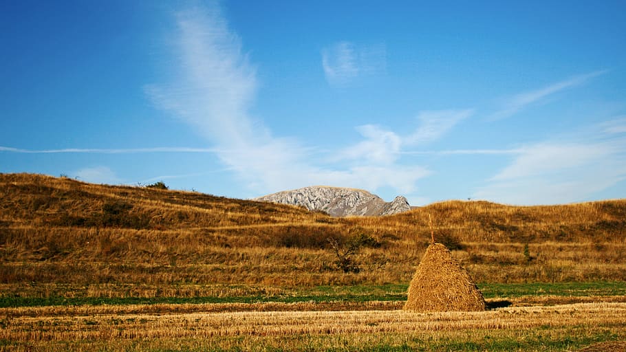 haystack, autumn, mountain, october, fall, sky, nature, landscape HD wallpaper