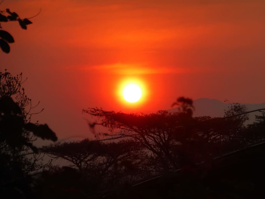 Eventide, Afternoon, Sol, Angola, red, sunset, silhouette, orange color HD wallpaper