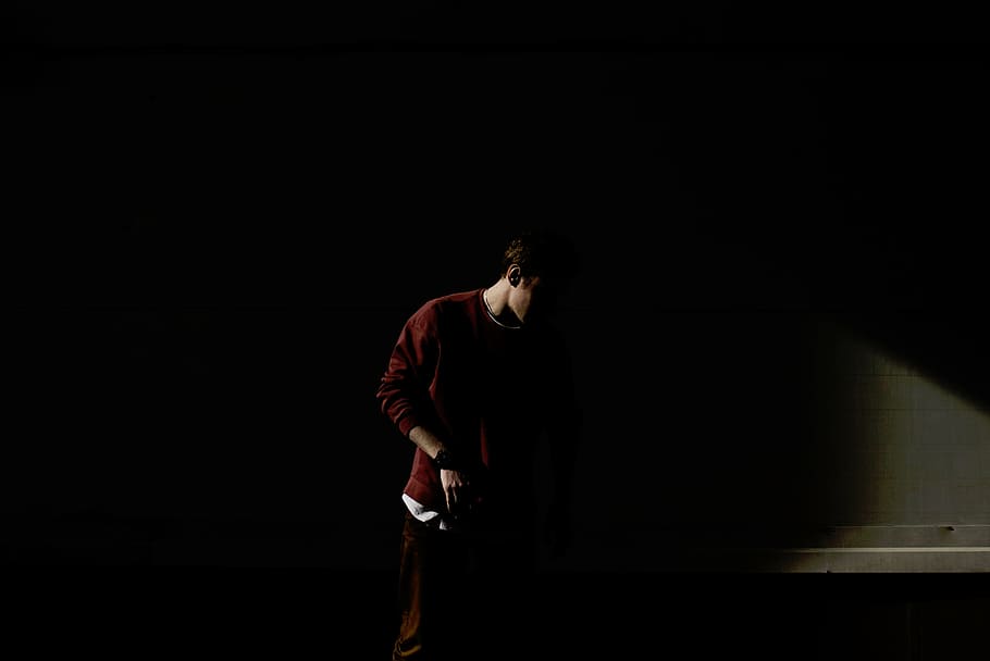 untitled, people, man, guy, millenials, red, sweater, dark HD wallpaper