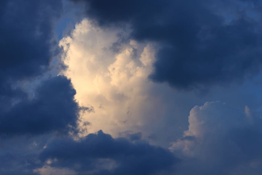 low angle photography of blue sky, clouds, clouds form, white HD wallpaper