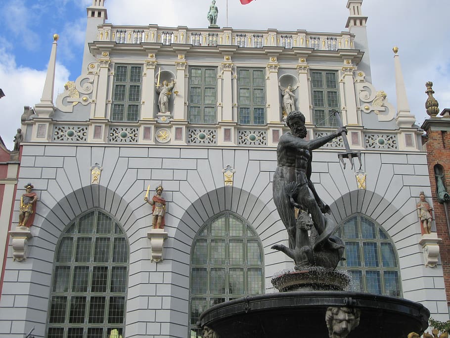 gdansk, neptune, statue, architecture, building exterior, built structure HD wallpaper