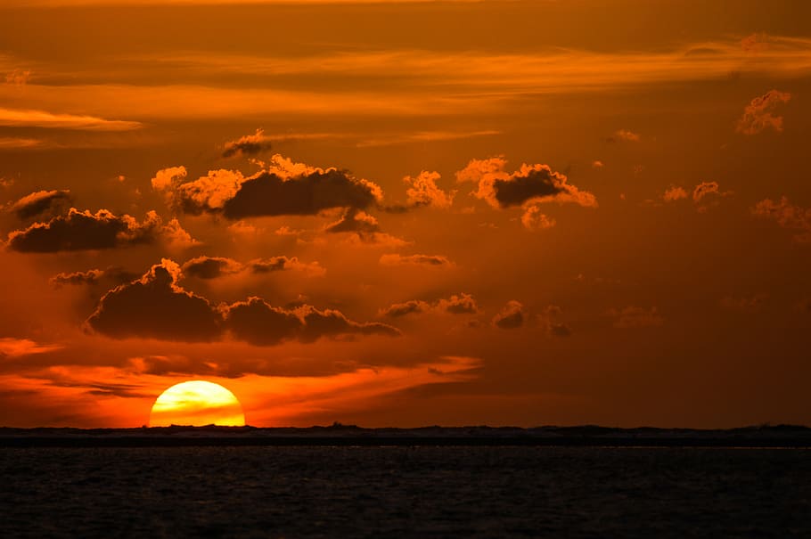 sunset, romantic, evening sky, abendstimmung, sea, nature, cloud - sky HD wallpaper