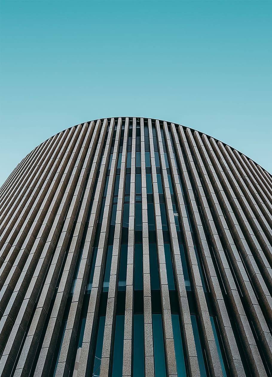 low angle photo of curtain wall building during daytime, low angle photography of gray high-rise building HD wallpaper