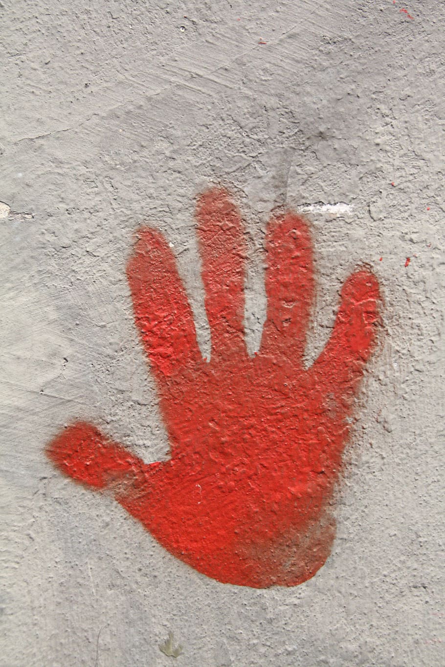 red hand print on gray wall, stop, template, silhouette, wall - building feature HD wallpaper