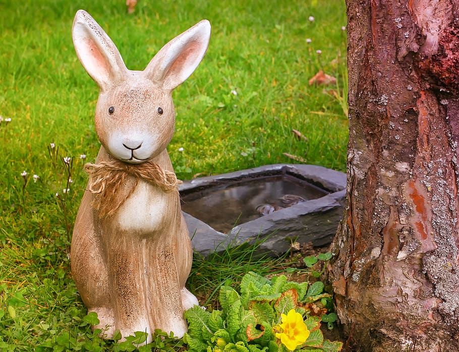 easter bunny, rabbit ears, grass, meadow, green, spring, stone potions HD wallpaper
