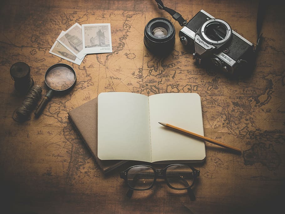 traveler's kit on map, old, retro, antique, vintage, classic, HD wallpaper