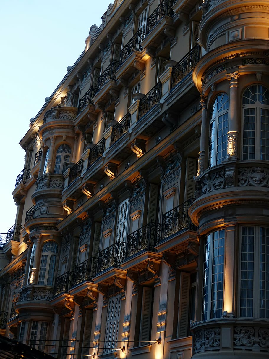 home, facade, building, architecture, illuminated, balcony HD wallpaper