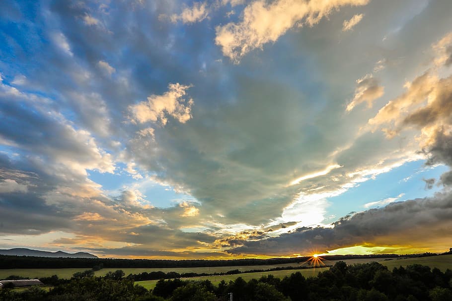 sunset, panorama, horizon, clouds, cloud - sky, scenics - nature HD wallpaper