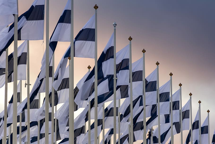 white and black flags, white-and-black flag on pole lot, flagpole HD wallpaper