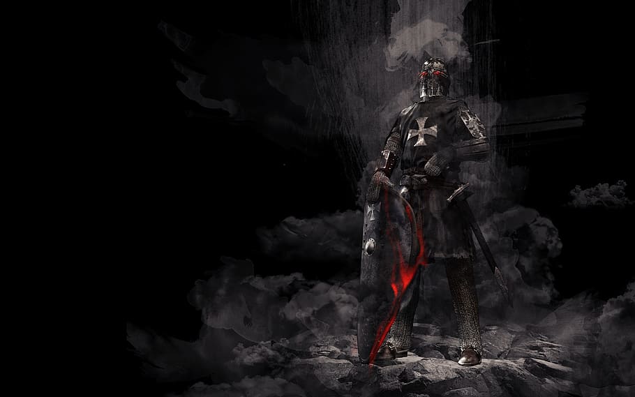 knight warrior illustration, middle ages, armor, crusader, knights templar background, HD wallpaper