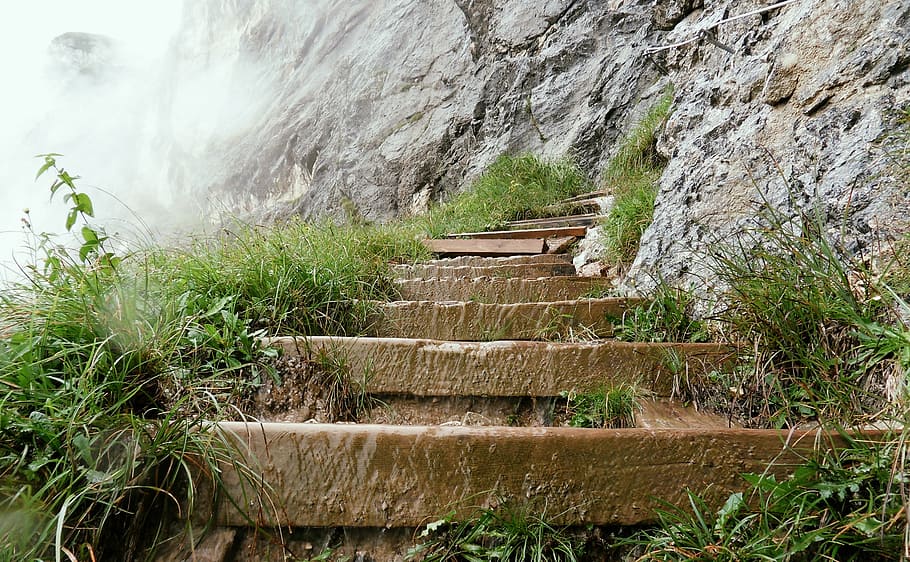 brown stone staircase on side of mountain during daytime, unterberg, HD wallpaper