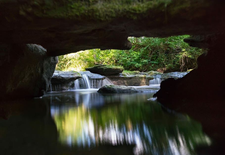 body of water under rock formation, Nature, Landscape, Background HD wallpaper