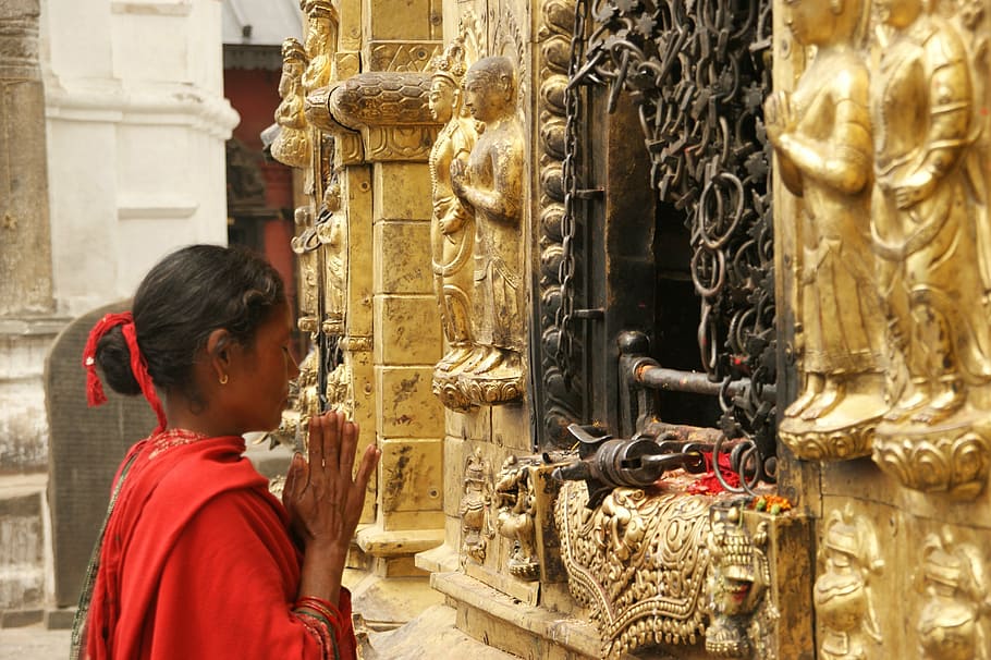 nepal, kathmandu, temple, ritual, young, girl, pray, budda HD wallpaper