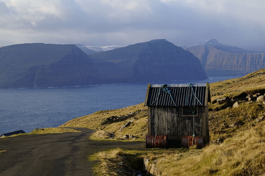 weatherproof, windproof, hut, forward, färöer, log cabin HD wallpaper