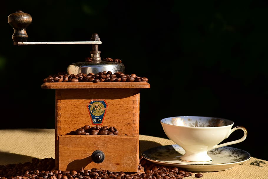 coffee, coffee grinder, mill, coffee beans, historically, wood HD wallpaper