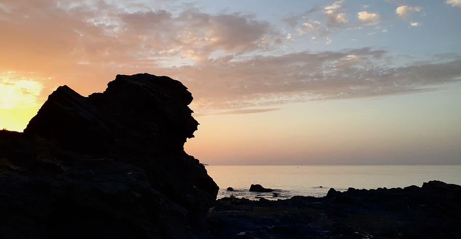 dawn, leon, crocodile, sea, sunset, nature, rock - Object, coastline HD wallpaper