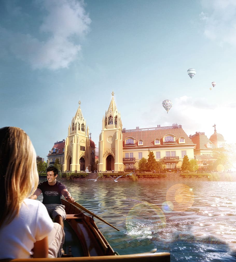 Castle, Lake, Visit, architecture, two people, building exterior HD wallpaper