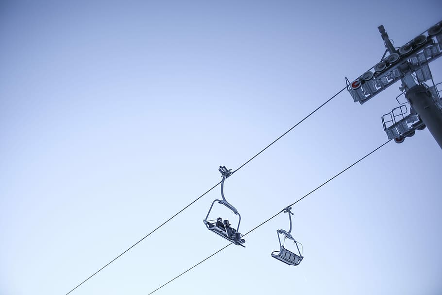 Sky and Ski Lift Minimal, cold, hills, minimalism, minimalistic, HD wallpaper