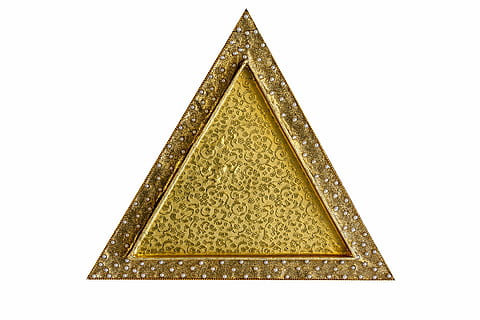 triangle-shaped gold-colored decor, triangular, tray, decorative HD wallpaper