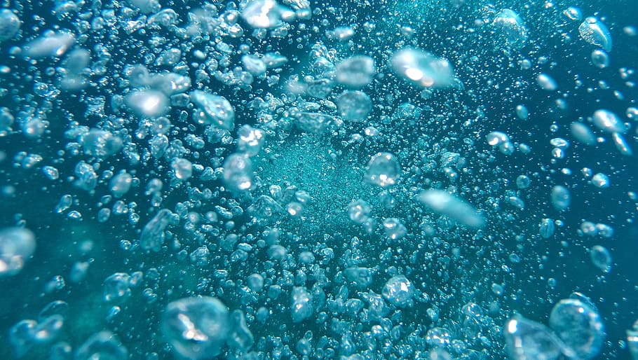 bubbles in water digital wallpaper, air bubbles, sea, ocean, blue, HD wallpaper