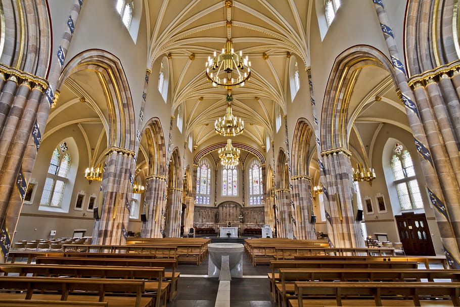 architecture, building, infrastructure, cathedral, church, bench table HD wallpaper