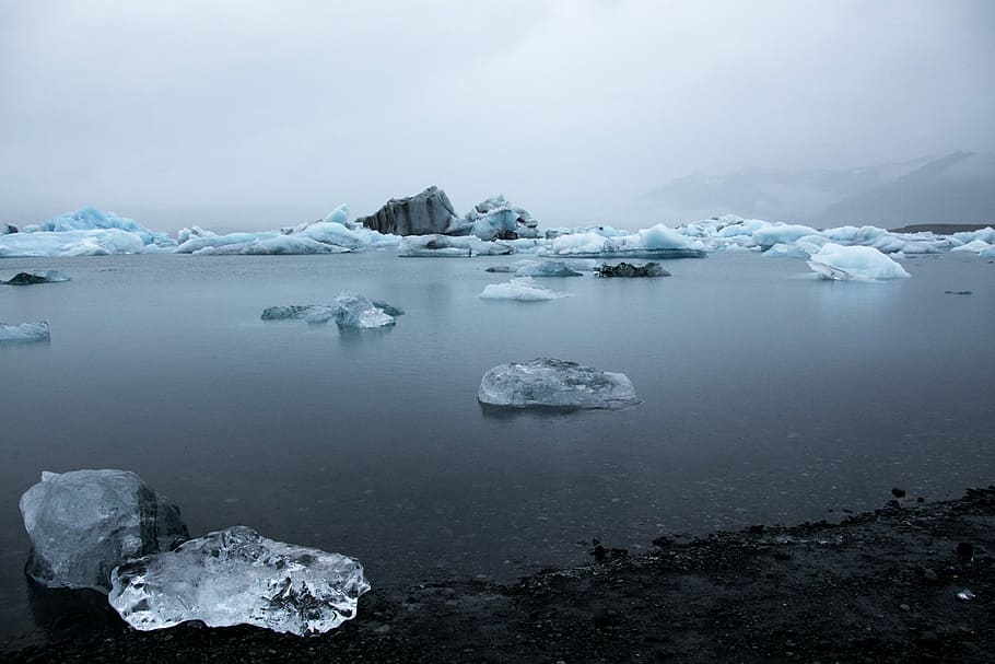 ice berg on body of water, grayscale photography of calm water with ice break HD wallpaper