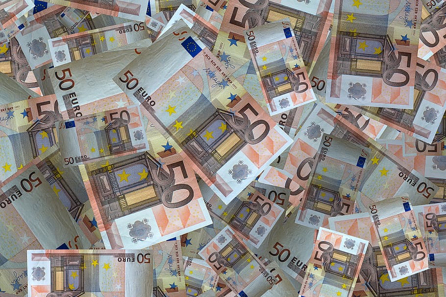 50 euro banknote collection, money, bank note, currency, cash and cash equivalents
