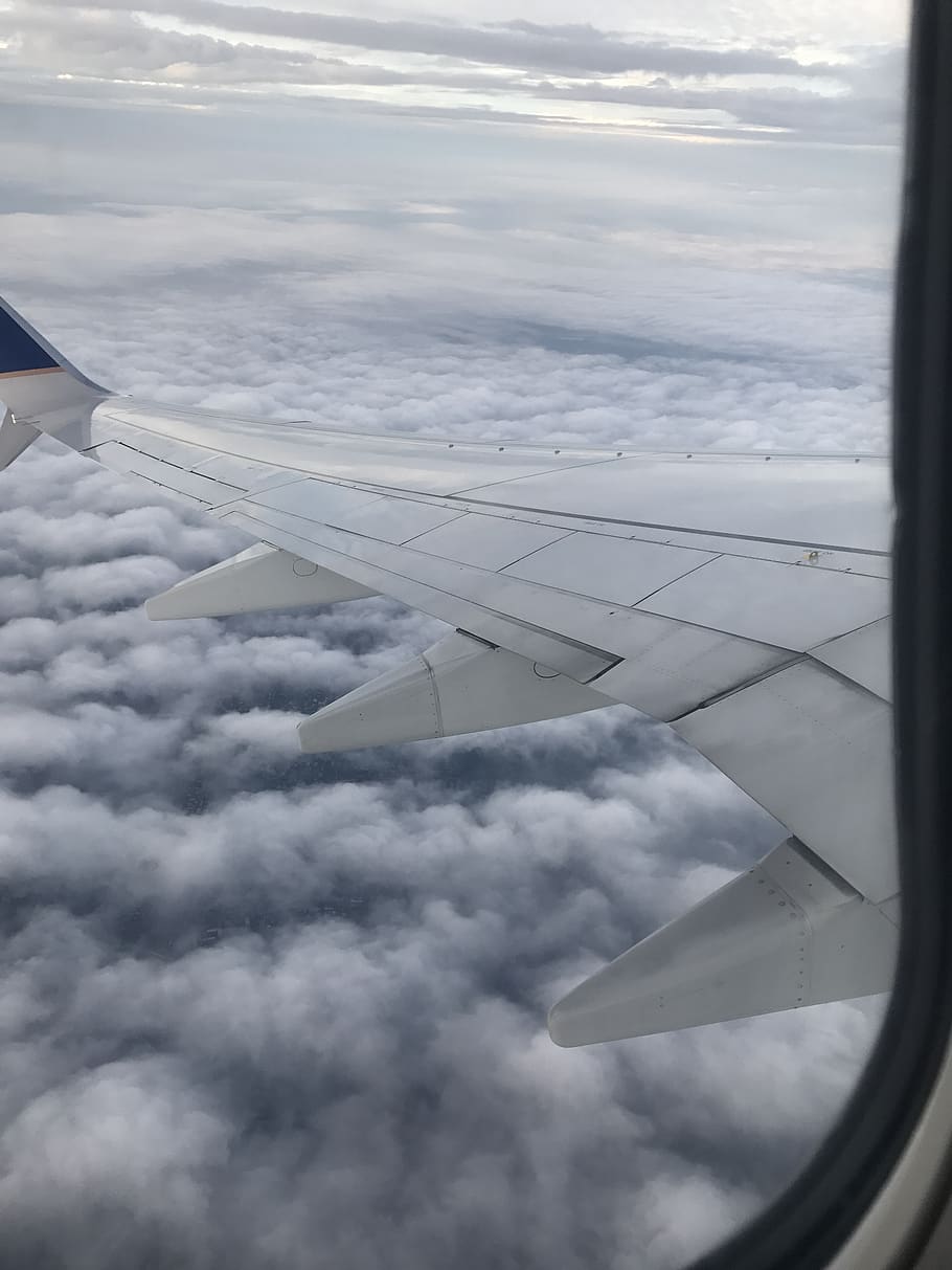 airplane, clouds, sky, flying, air vehicle, cloud - sky, mode of transportation HD wallpaper