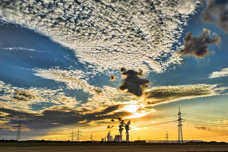 sky, clouds, landscape, sun, evening sky, sunset, blue, romantic HD wallpaper