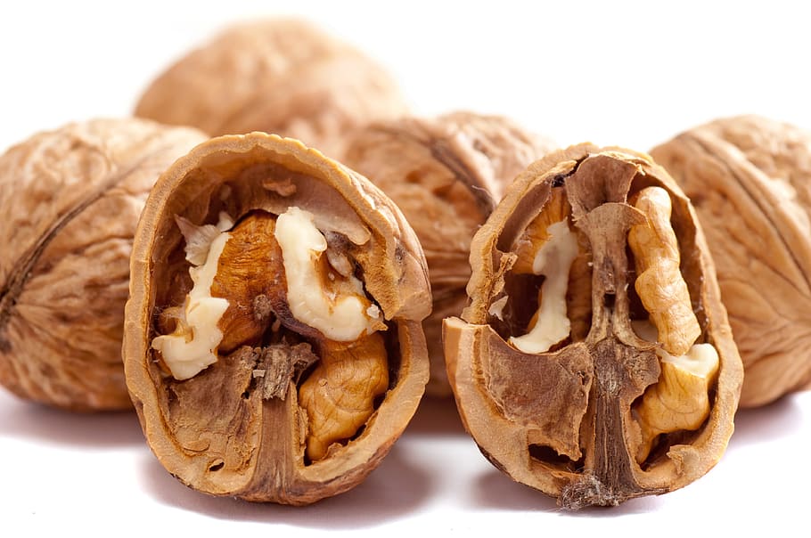walnuts, brown, close-up, cracked, cut out, dry, extreme close-up HD wallpaper