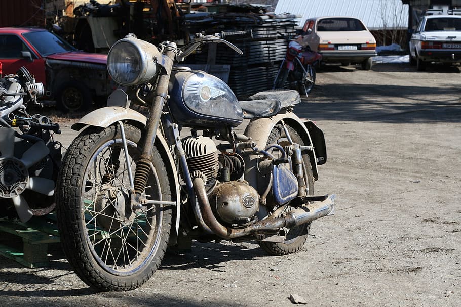 old, scrap, motorcycle, rusty, abandoned, transportation, mode of transportation HD wallpaper