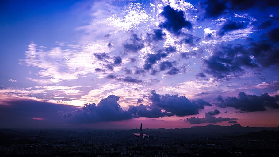 sky, seoul, republic of korea, lotte world tower, city, night view