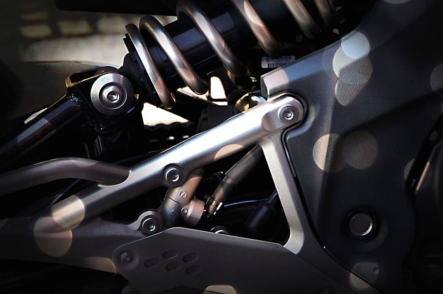 black and gray shock absorber, motorcycle, screw, view details, HD wallpaper