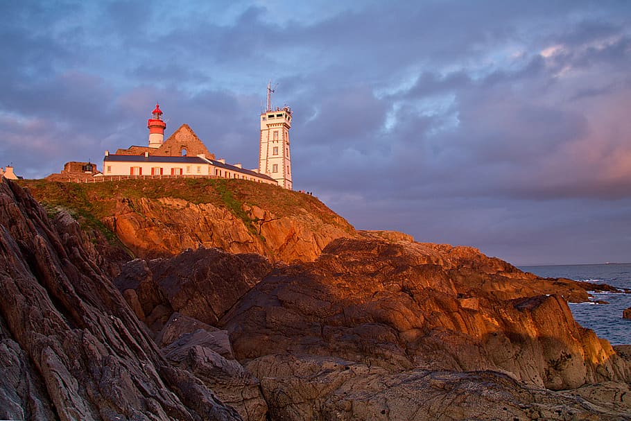 Brittany, Point St Mathieu, atlantic coast, france, sunset, cloud - sky, HD wallpaper