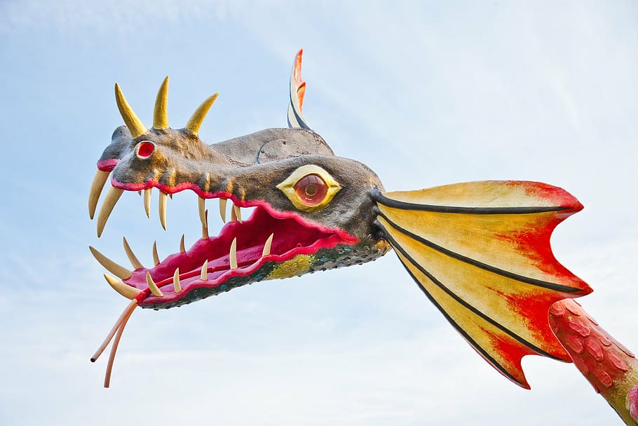 brown and red dragon decor, head, scary, monster, asia, tradition HD wallpaper