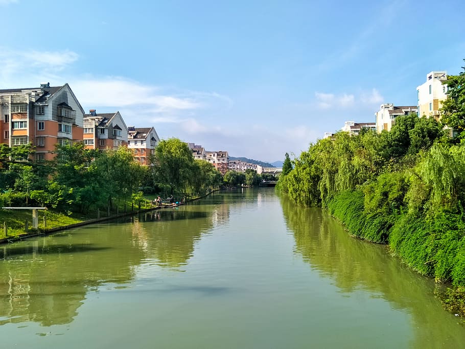 summer, quaint, river, town, scenery, water, architecture, built structure HD wallpaper
