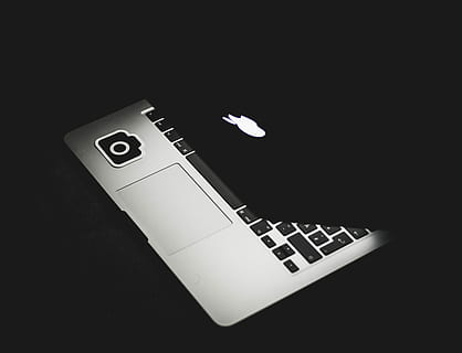 top view photography of MacBook Pro, half opened silver MacBook HD wallpaper