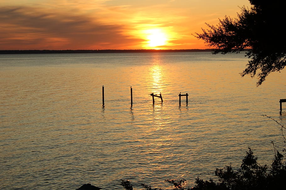 sunset, river, water, tranquility, tranquil scene, scenics - nature HD wallpaper