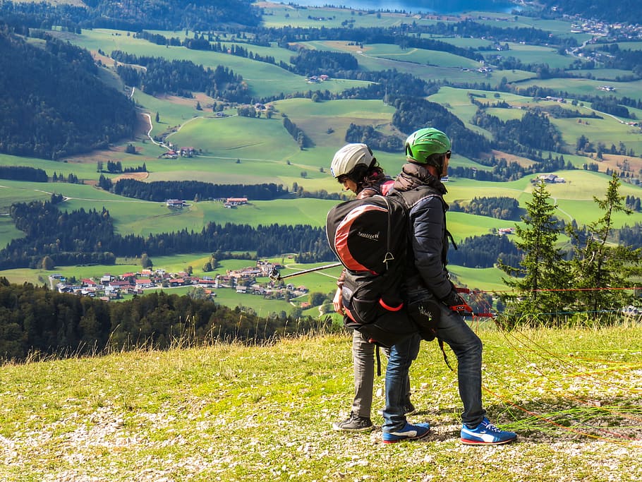 paragliding, longing, fly, partner, cohesion, sport, dom, mountains HD wallpaper