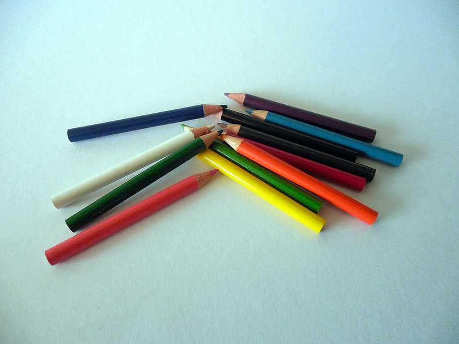 colored pencils, pens, colorful, crayons, school, writing accessories