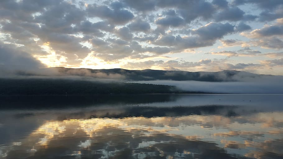Water, Reflection, Mountain, Sunrise, sky, sunset, cloud - sky HD wallpaper