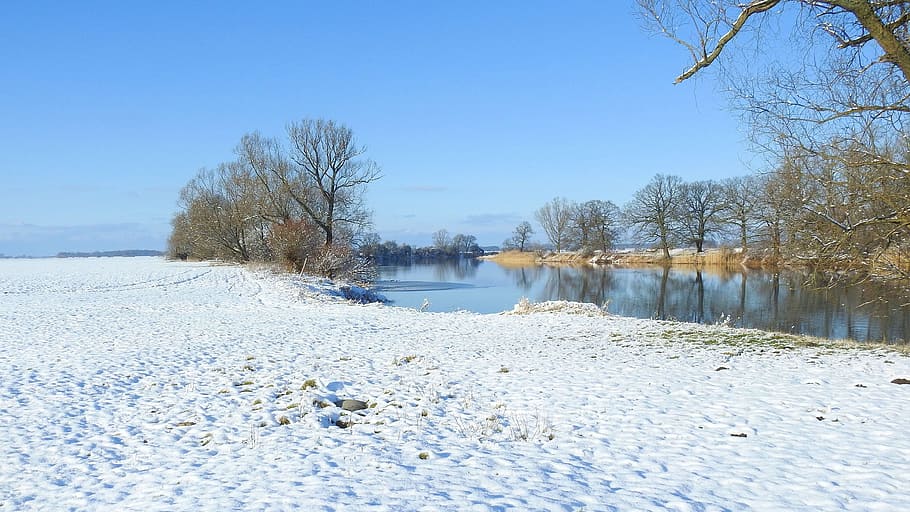 winter, snow, frost, cold, nature, landscape, lake, waters HD wallpaper