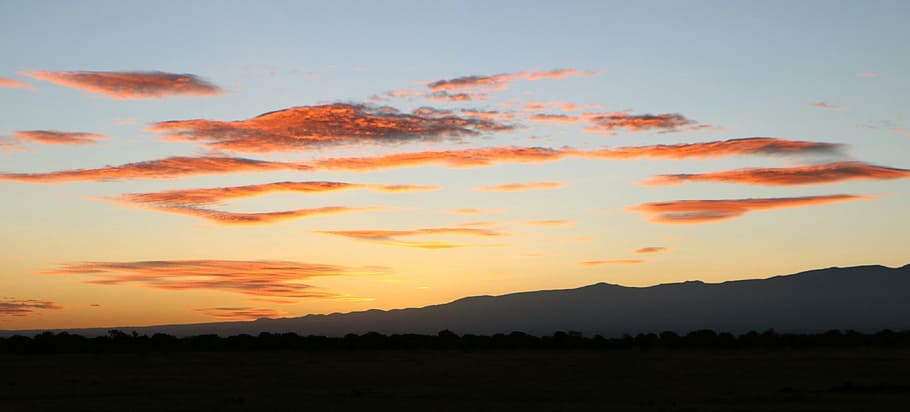 sunset, clouds, sky, silhouette, beauty in nature, mountain HD wallpaper
