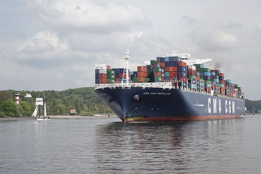 container ship, hamburg, elbe, nautical vessel, water, transportation HD wallpaper