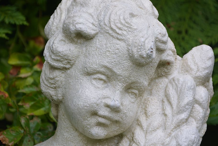 Angel, Head, Child, Statue, Decoration, garden, sculpture, cemetery HD wallpaper