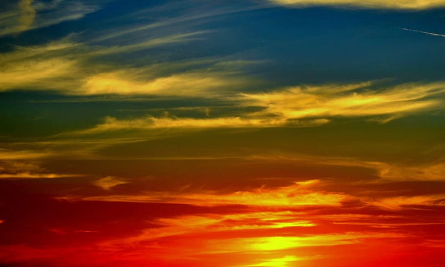 sunset, blue, orange, sky, summer, colorful, dusk, outdoors HD wallpaper