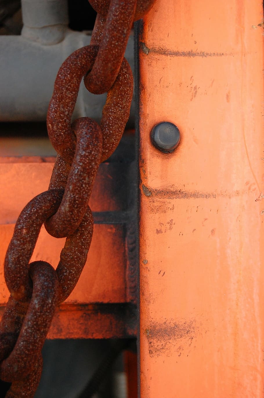 rust, abstract, rivets, steel chain, rusty, metal, orange, mechanical HD wallpaper