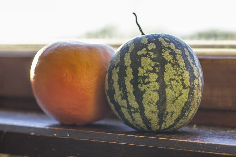 small, watermelon, grapefruit, window, window sill, healthy eating HD wallpaper