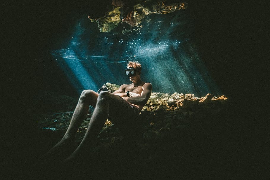 man relaxing under water, people, one Person, dark, water, nature HD wallpaper
